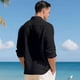 thumbnail image 5 of Blusa y camisa de manga larga con cuello vuelto para hombre, informal, de color liso, con botones y cuello vuelto, blusa de manga larga para hombre, 5 of 7