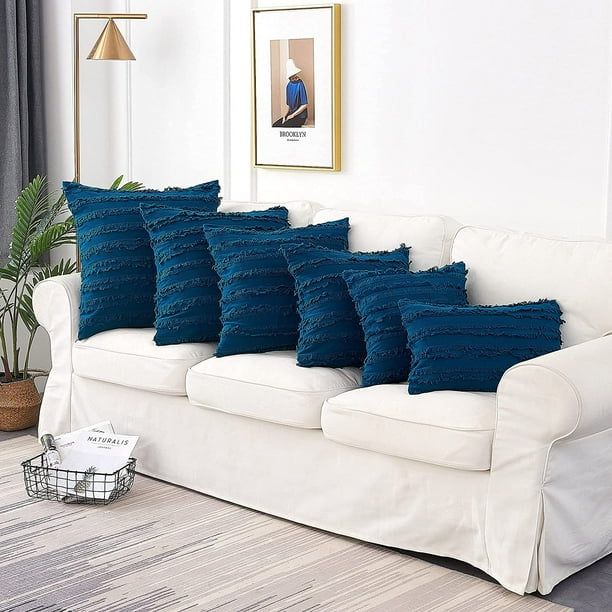 Iguohao Navy Blue Throw Pillow Covers For Couch Sofa Bed Cotton Linen Decorative Pillows Cushion Covers 18 X 18 Inches Set Of 2 Teal 24 X 24 Othe
