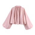 thumbnail image 6 of Unir Collared Zip Up Casual Bomber Jacket for Women, Balloon Sleeve Cropped, Thick Durable Polyester Everyday Outerwear, 1 Piece, S-L, 6 of 6