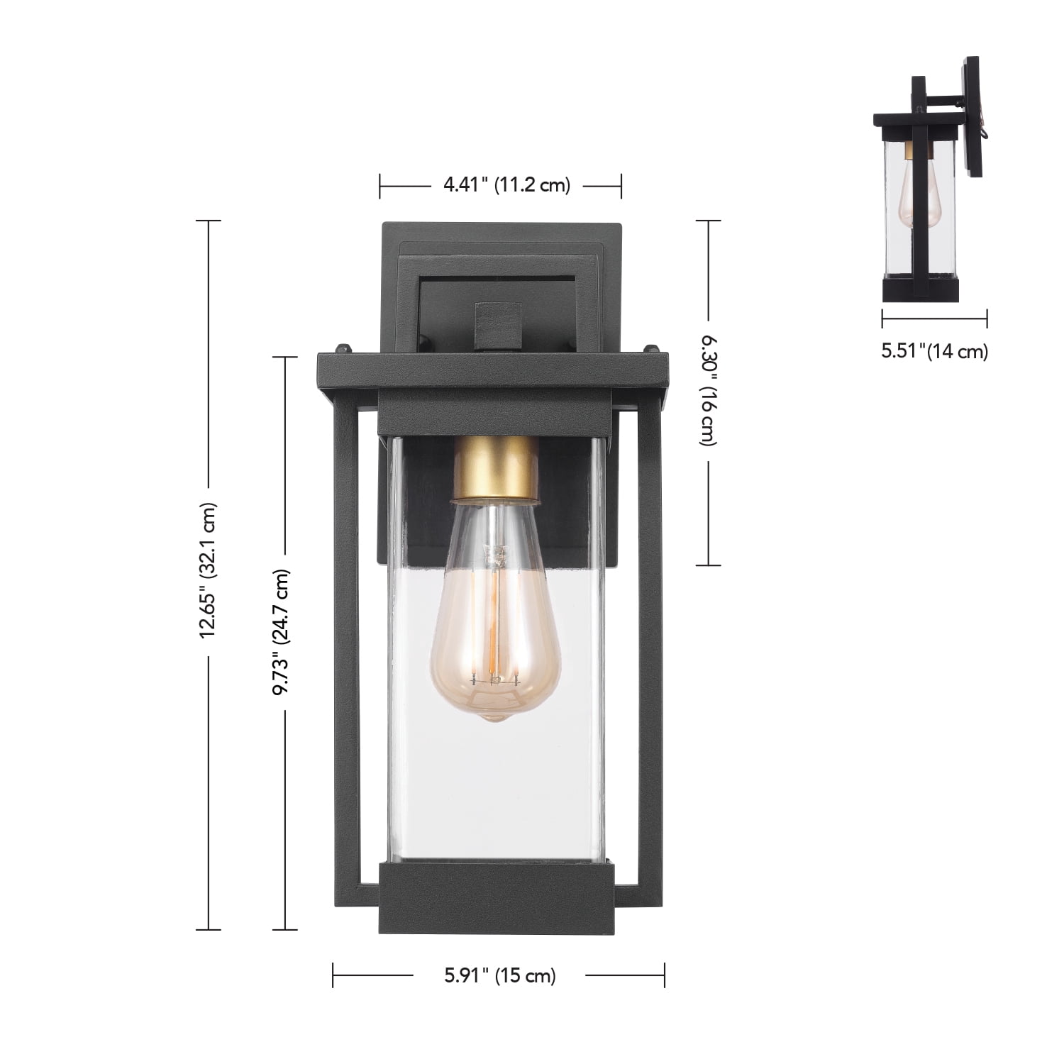 Globe Electric 1-Light Matte Black Outdoor Hardwired Wall Sconce with Brass Accent and Clear Seeded Glass Shade