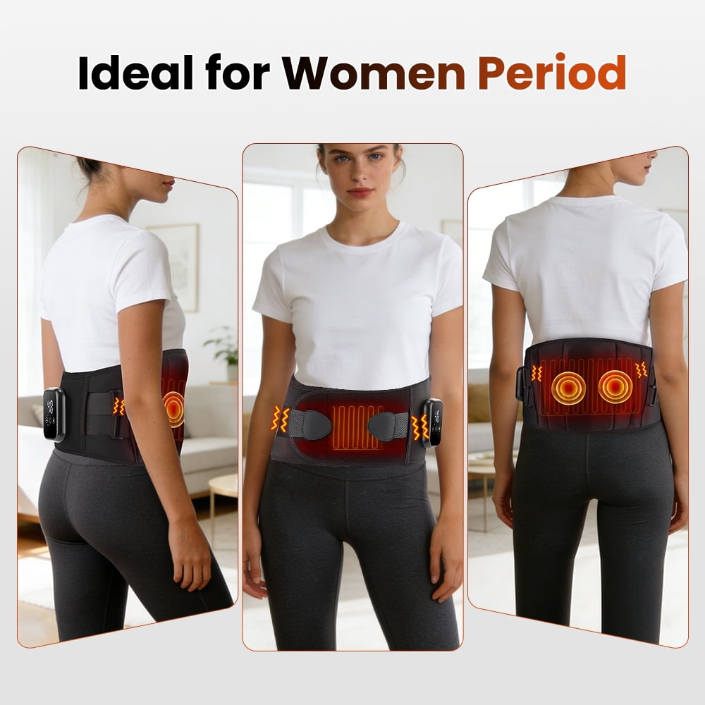 Cordless Heating Pad for Back, Heated Waist Belt Massager, Heated Back Lumbar Support Belt, 3 Heat & Vibration Modes, USB Rechargeable for Relaxation, Black