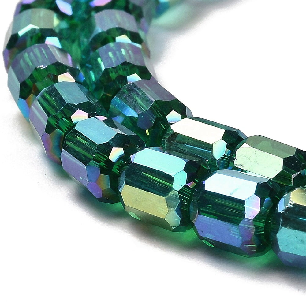 10strands Electroplate Glass Beads Strands Faceted Column Green 6x6.5mm Hole: 1mm about 70~72pcs/strand 20~20.87''(53cm)