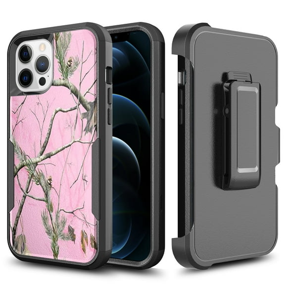 For Apple iPhone 14 Pro (6.1") Heavy Duty Camo Hard 3in1 Shockproof Armor Protector Belt Clip Holster Kickstand Cover ,Xpm Phone Case [ Camouflage Pink ]
