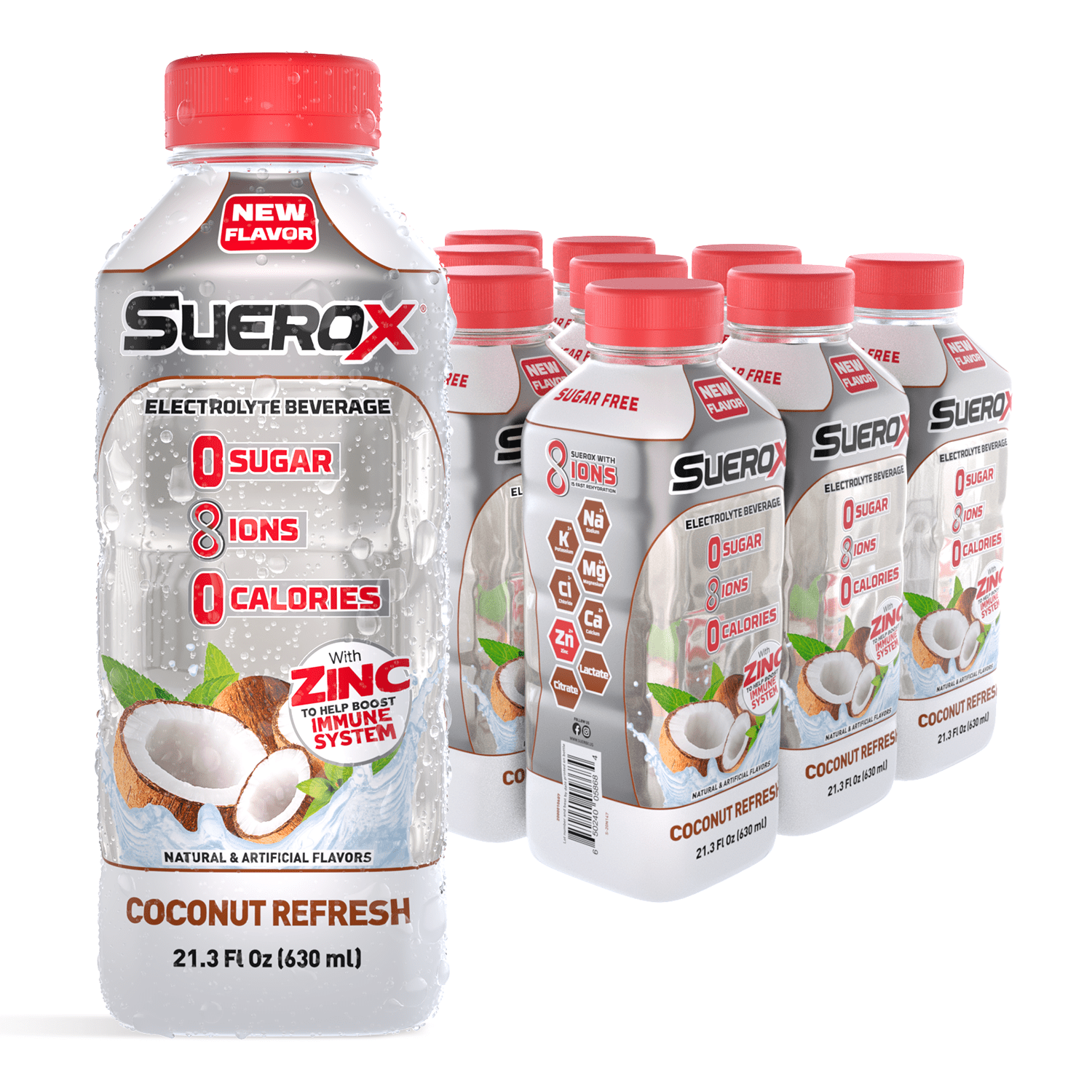 SueroX Zero Sugar Electrolyte Drink for Hydration and Recovery, Coconut Refresh, 21 oz , 12 ct