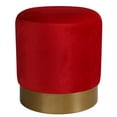 thumbnail image 3 of Cortesi Home Sheppe Cylindrical Ottoman 18", Red Velvet with Gold Metal Base, 3 of 3