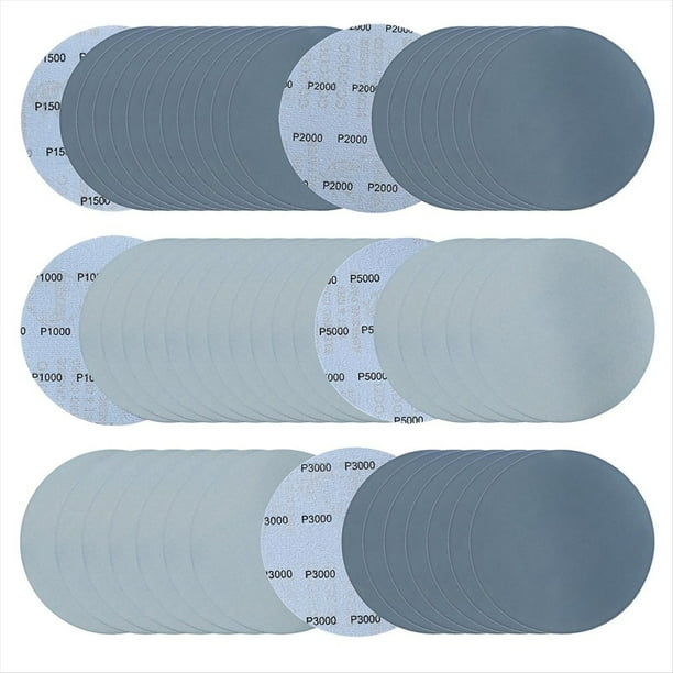 50 Piezas de Papel de Lija Húmedo y Seco de 6 Pulgadas con Gancho y Bucle, Discos de Lijado de Grano 1000/1500/2000/3000/5000, Papel de Lija de Carburo de Silicio
