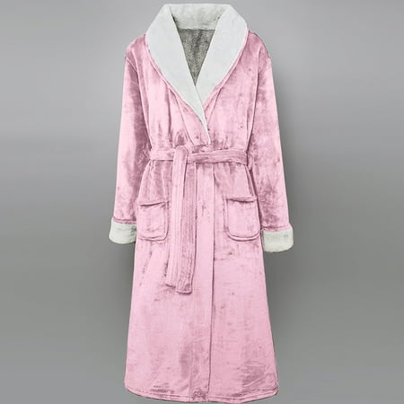 

Autumn And Winter Coral Fleece Solid Color Thickened Long Hooded Bathrobe