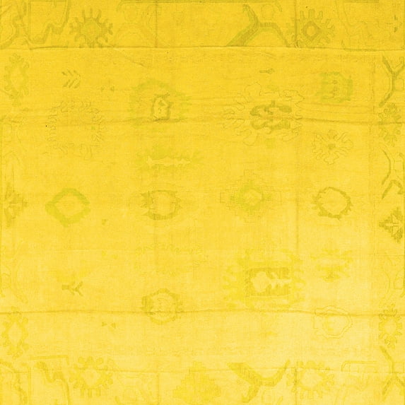 Ahgly Company Machine Washable Indoor Square Oriental Yellow Traditional Area Rugs, 4' Square