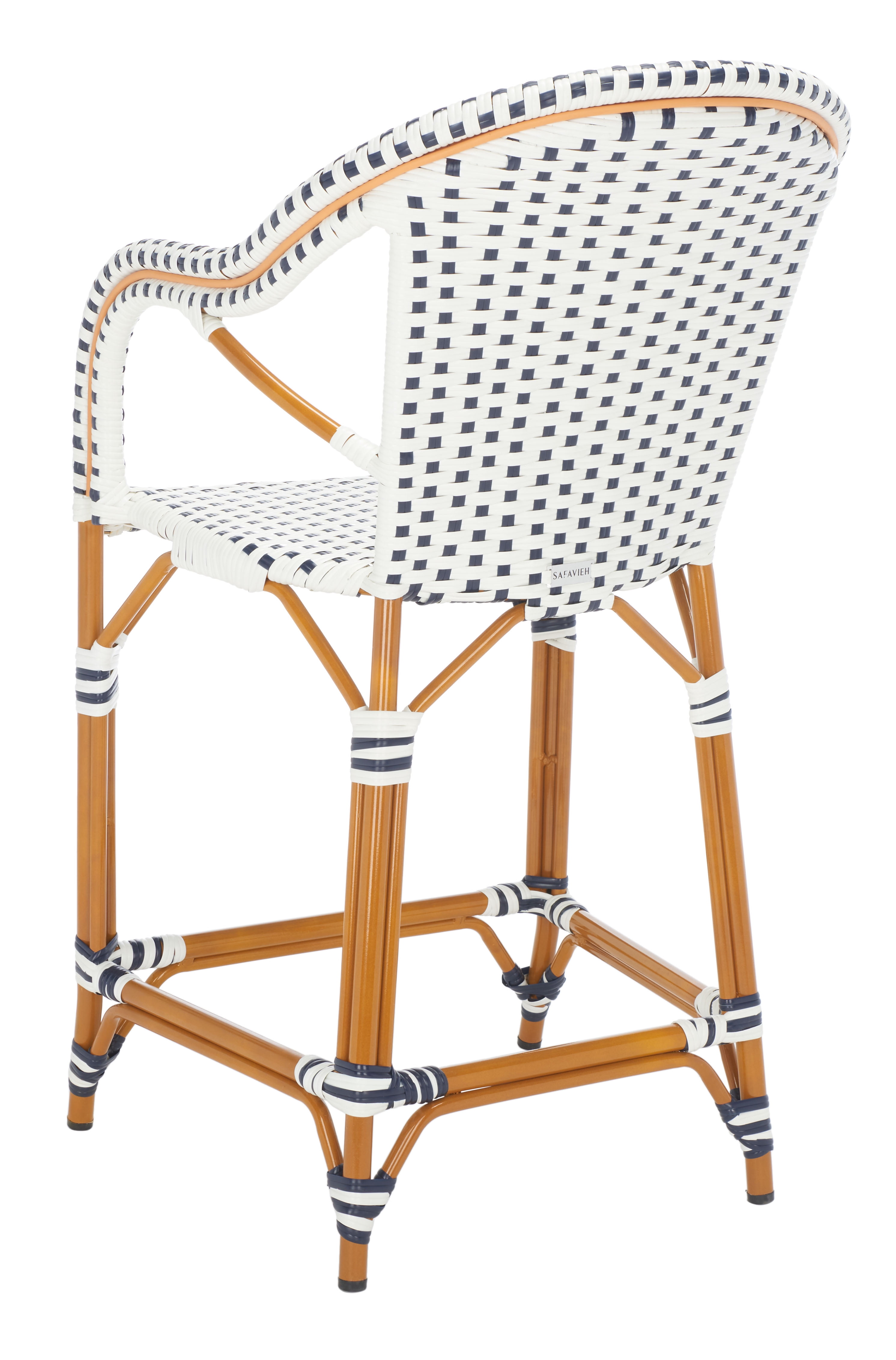 SAFAVIEH California Outdoor Patio Counter Stool w/ Arm, White/Navy