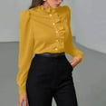 thumbnail image 4 of Royisotas Winter Women Tops Long Sleeve Standing Collar Casual Ruffle Womens Button Down Blouse Gold Solid Dressy Button up Shirts, 4 of 7