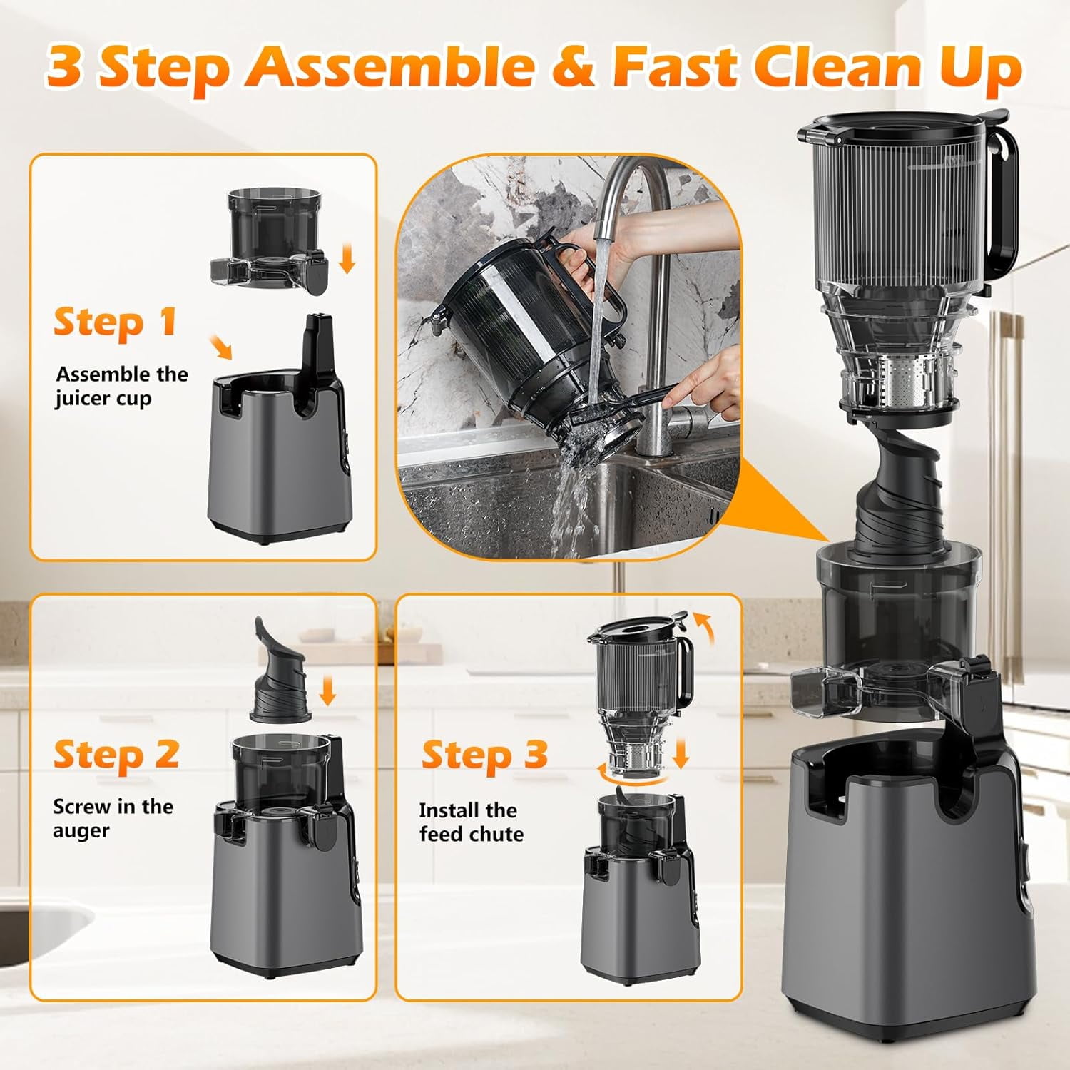 Juicer Machines with 5.8" Large Feed Chute, Cold Press Juicer for Whole Vegetables and Fruits 400W, Slow Masticating juicer Easy to Clean Juice Extractor Machine High Juice Yield