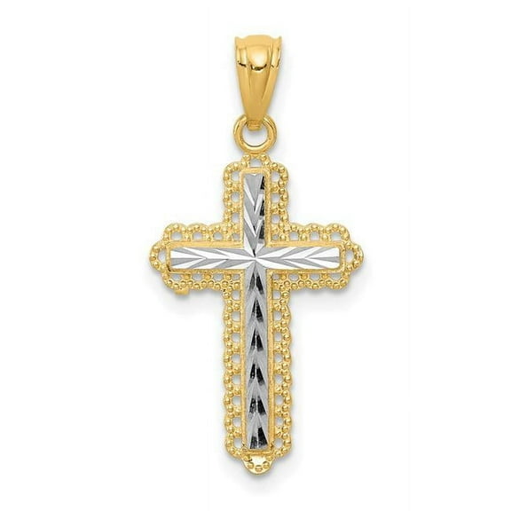 14K Yellow & Rhodium with Diamond-Cut Cross Pendant