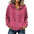 thumbnail image 3 of Tqcoqu Corduroy Zip Up Hoodie Jacket for Women,Drawstring Hood Long Sleeve Loose Casual Outerwear Tops with Patch Pocket For Fall Winter,Hot Pink Women's S-XXXL, 3 of 10