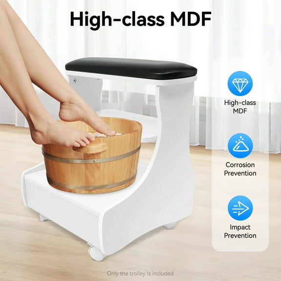 Adjustable Foot Bath Stool with Wheels - 44lb Capacity Spa Pedicure Stand, Removable Tray & Soft Cushion for Manicures & Massages
