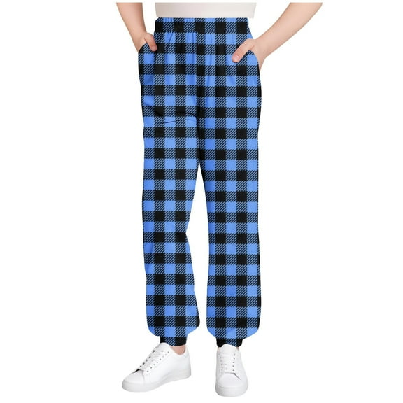 Lopecy-Sta ​Checkered Kids Joggers Pants with Elastic Waist - All Seasons Stretch Fabric Functional Pockets Comfort Fit for Boys Girls 2T-10Y
