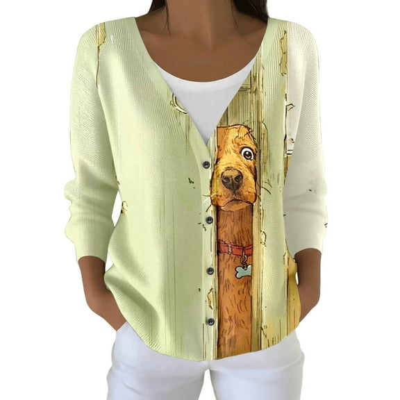 Cnbwig Women's Sweaters Fashion Casual Open Front Long Sleeve Animal Printed Knit Cardigans Outerwear Coats Light Green S