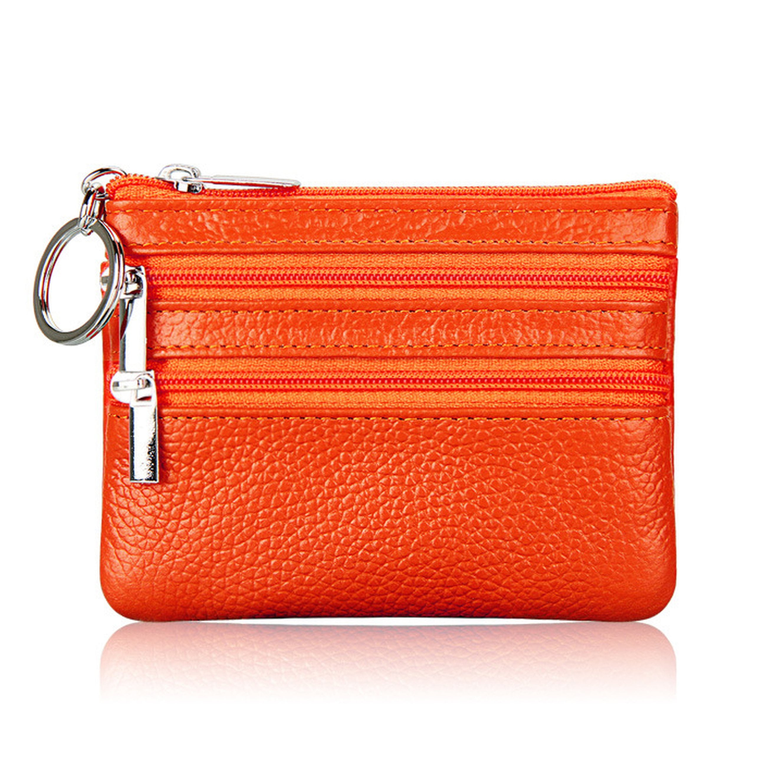 Ayli Mini Leather Wallet Coin Purse 3 Zipper Pockets Key Ring Mini
