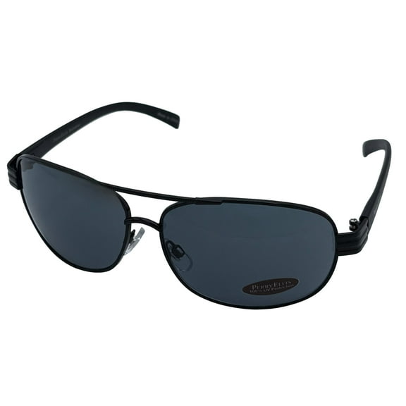 Perry Ellis Solid Smoke Lens Men's Metal Aviator Sunglasses, Black