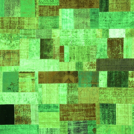 Ahgly Company Indoor Square Patchwork Green Transitional Area Rugs, 6' Square