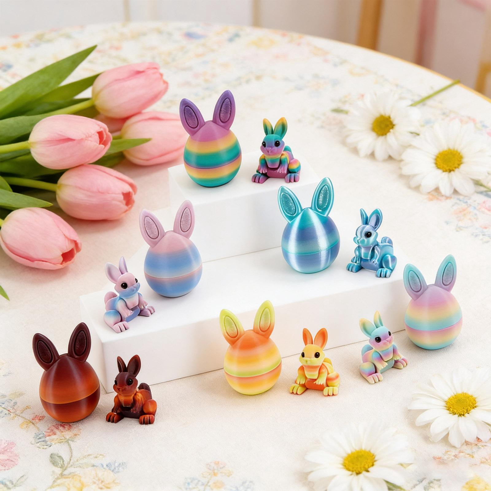Easter 3D Printed Surprise Eggs with Rabbits Inside, 6-Pack Colorful Bunny Eggs for Easter Egg Hunts, Spring Decor, Kids Party Favors, Classroom Activities