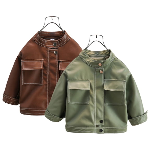 KYAIGUO Toddler Boys Stand Collar Leather Jackets Kids Autumn Faux Leather Motorcycle Coats Spring Zipper PU Outwears