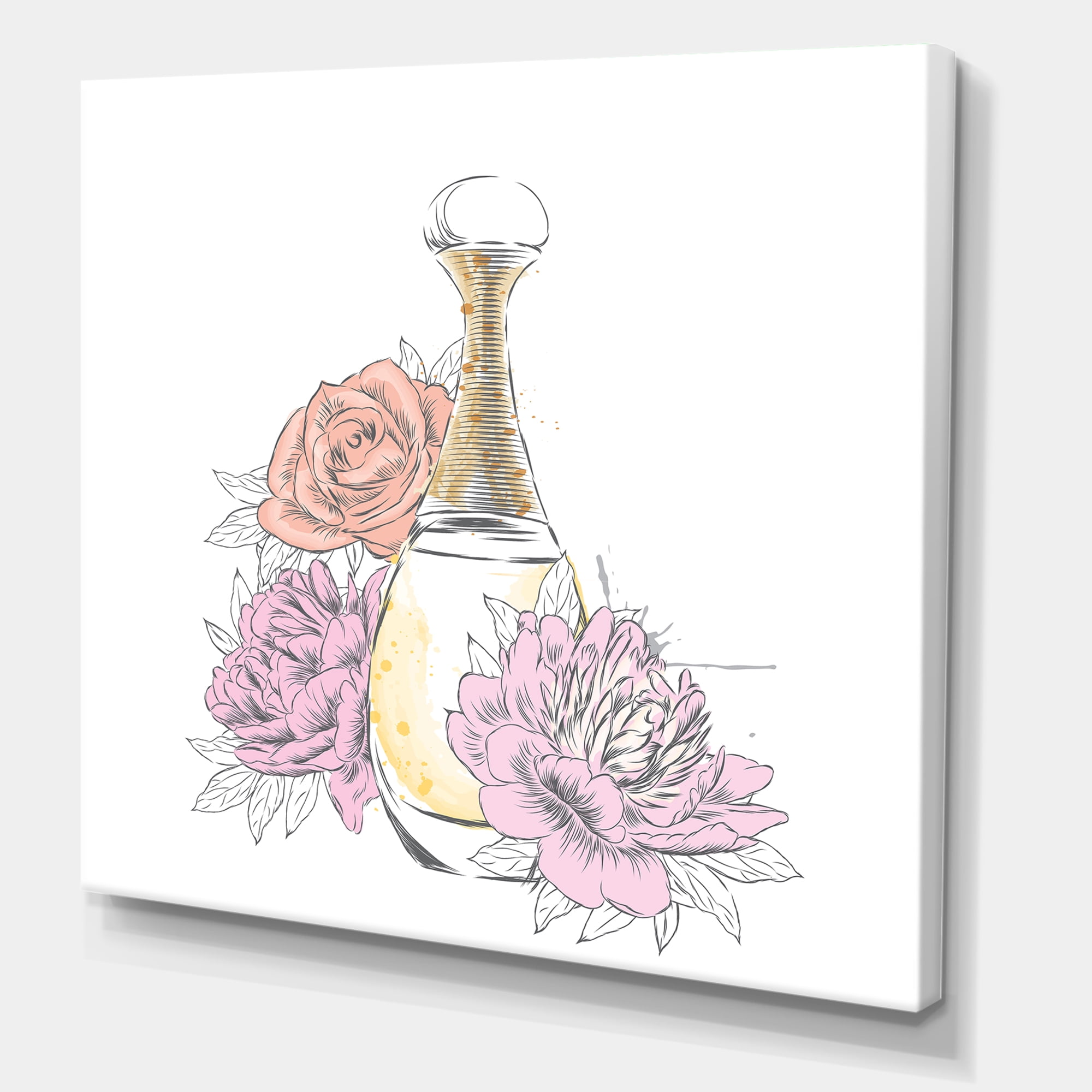 Designart ' Bouquet of Flowers and Perfume Bottle I ' Traditional Canvas Wall Art Print