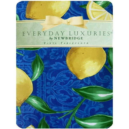 

Provence Blue And Yellow Lemon Vinyl Flannel Backed Tablecloth French Provencal Lemon Damask Print Vinyl Tablecloth With Flannel Backing 52 Inch X 70 Inch Oblong/Rectangle