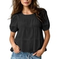 thumbnail image 2 of LEKWK Babydoll Tops for Women Puff Short Sleeve Cute Peplum Tops Pleated Casual Loose Fit Flowy Blouses Summer Beach Vacation Going Out Outfits, 2 of 3