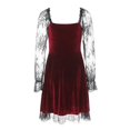 thumbnail image 6 of Xijirk Women's Gothic Cosplay Dress V Neck Lace Long Sleeve Velvet A Line Short Gown for Halloween Party Themed Role Play,Red,XL, 6 of 6