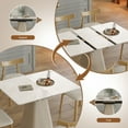 thumbnail image 6 of 7-Piece Retractable Rock Slab Dining Set, Modern Expandable Table + 6 Wooden Leg Chairs, Leather-Wrapped Base, Space-Saving for Small Apartments, 6 of 9