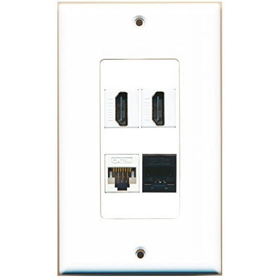 RiteAV 2 HDMI and 2 Cat5e (White and Black) Ethernet Ports Wall Plate