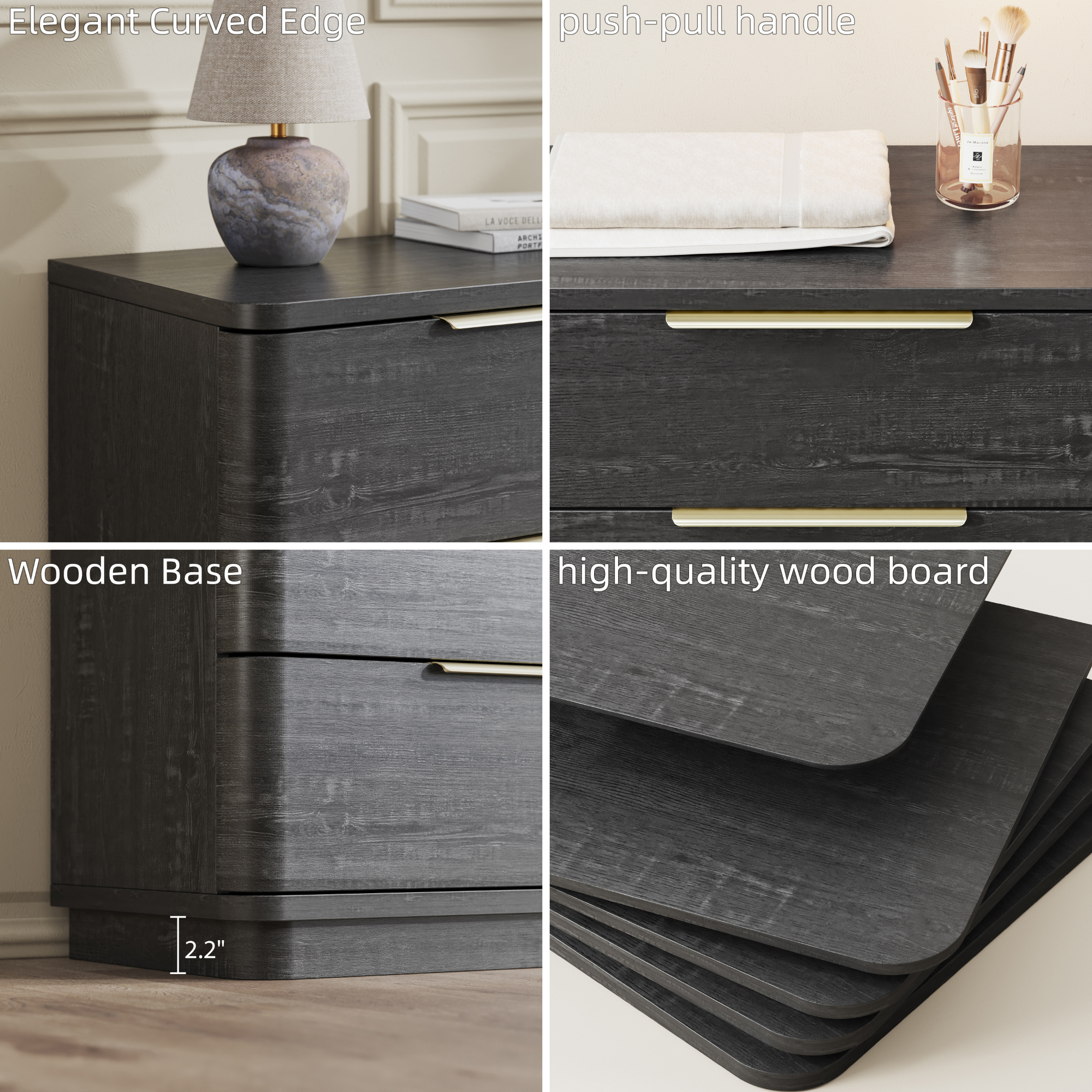 54" Wide Wood Dresser with 6 Drawers, Chest of Drawers for Bedroom, Hallway, Living Room, Wooden Dresser TV Stand, Black