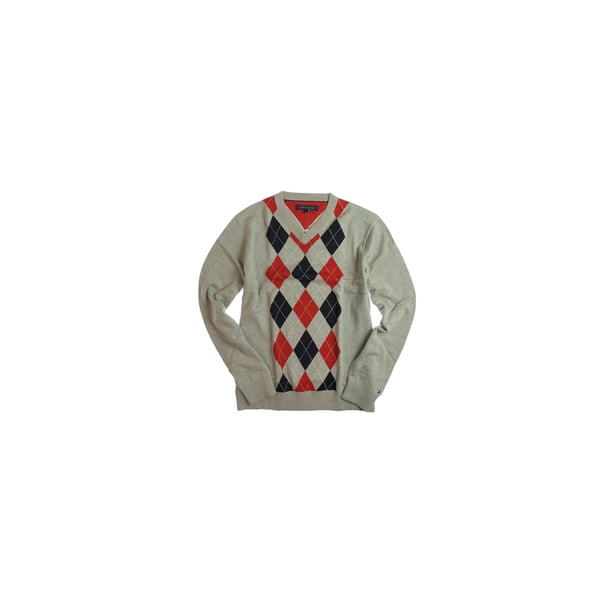 Tommy Hilfiger Eby Argyle suéter de punto con cuello en V para hombre, gris, extragrande Tommy Hilfiger Tejer