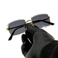 thumbnail image 2 of Retro 90'S Style Gold Wire Frame Rectangle Gem Cut Gray Tint Lens Men's Hip Hop Square Sunglasses, 2 of 5