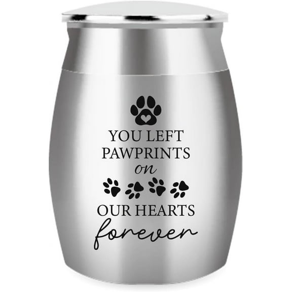 1Pc 1.57 Inch Mini Stainless Steel Cremation Urn Pet Memorial Small Urns for Cats and Dogs Ashes with Velvet Pouches and Text Design - You Left Pawprints on Our Hearts Forever diy
