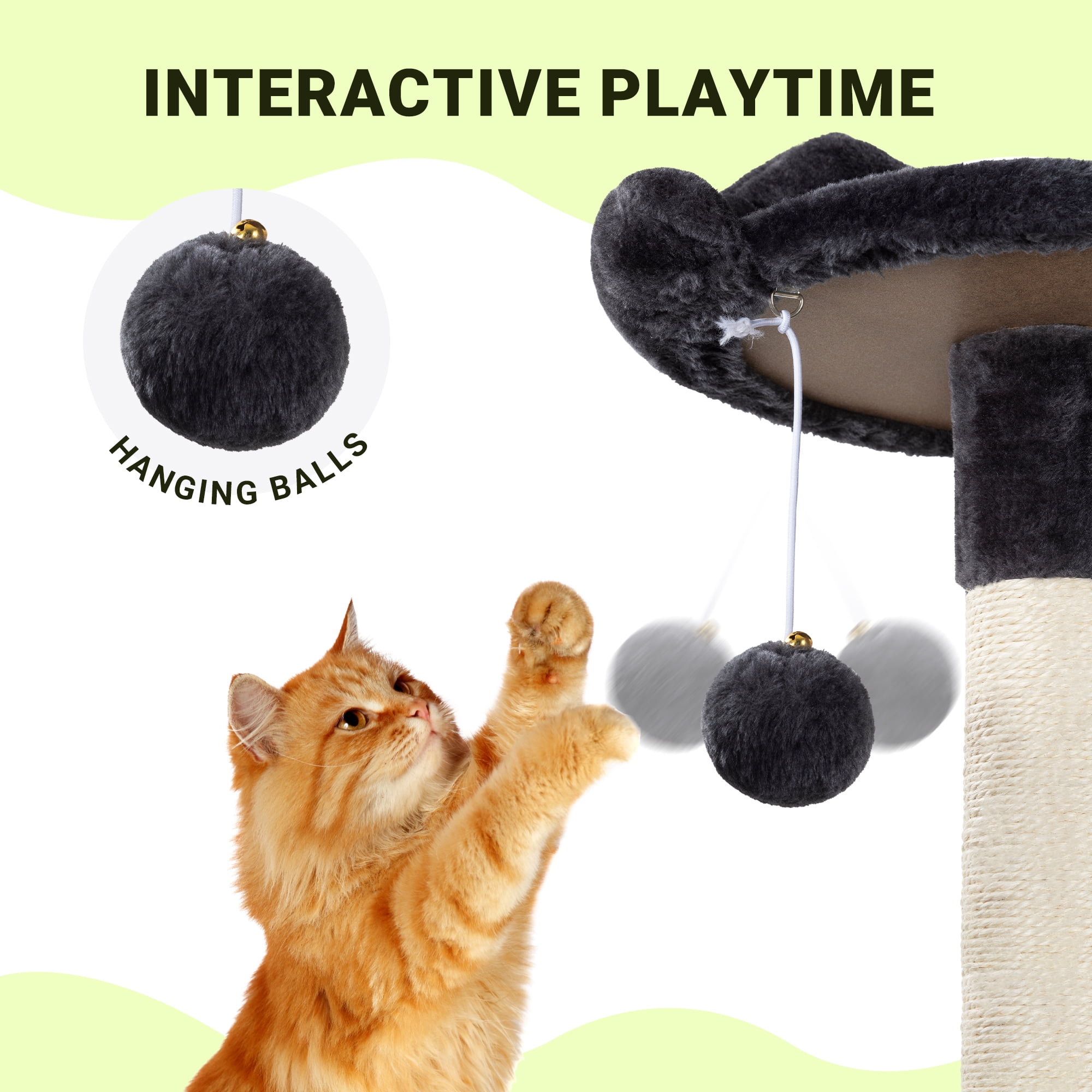 Allewie 64 Inches Cat Tree Tower, Multi-Level Activity Center for Indoor Big Felines, 2 Plush Condos, 2 Perchs, Basket, House, Sisal Scratching Posts, Hanging Cat Toys, Dark Grey
