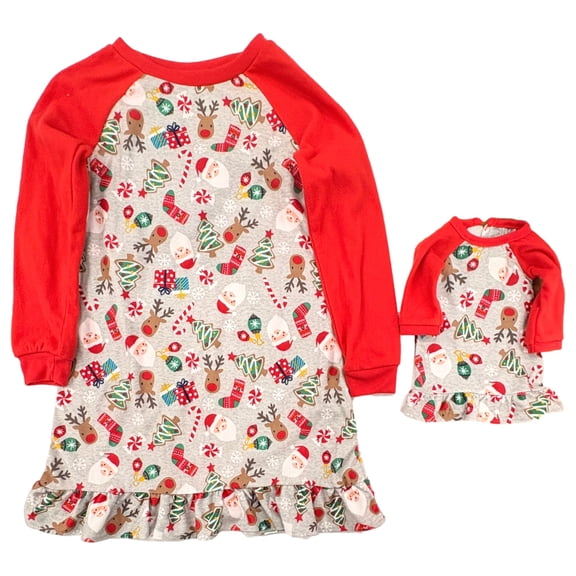 Girls Red Flannel Christmas Nightgown & Doll Night Gown Set XS (4-5)