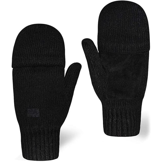 Guantes de invierno sin dedos Manoplas de lana convertibles para hombres y mujeres - Guante de nieve de punto térmico cálido para clima frío