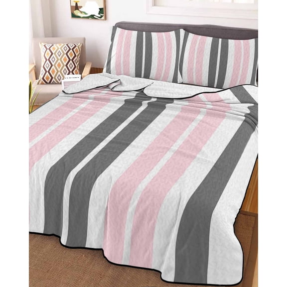 Pink Grey Striped King Size Down Alternative Comforter, Lightweight Comforter Quilt Bedding Set with Pillow Shams Gray Modern Abstract Art All Seasons Bed Comforter Duvet Insert 96"x106"