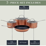Nuwave 7pc Non Stick Cookware Set, G10 Healthy Duralon Blue Glass Lid with Pots, Pans & Works on All Cooktops, Ceramic, Non-stick, Rustic Copper