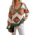 thumbnail image 3 of Woman Western Aztecs Knit Sweater Long Sleeve Vintage Geometric Pullover V Neck Distressed Cropped Sweater Green M, 3 of 10