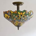 thumbnail image 5 of Kiven 13.8in Plug-in Flush Mount Ceiling Light Fixture, 3-Light Anti Glare Close to Ceiling Light with 15FT Cord, Tiffany-Style Glass Chandelier Dimmable for Bedroom Kitchen Hallway(No.3214), 5 of 7