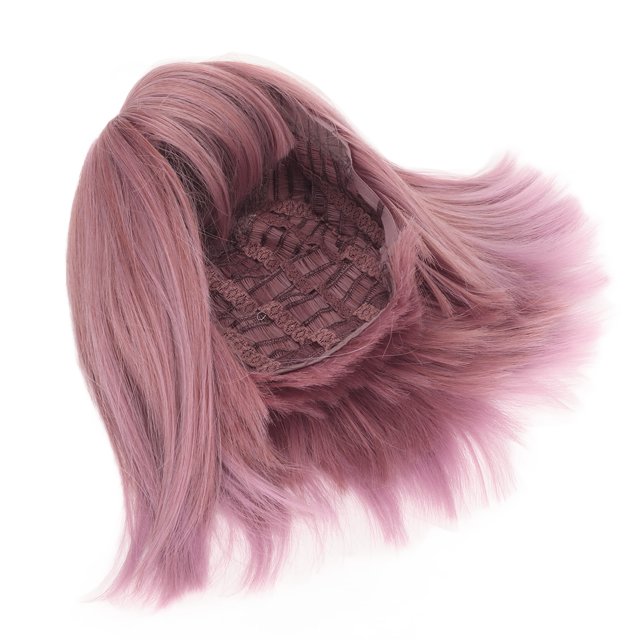 Cheveux Courts Lisses, Couleur Rose Haute Simulation Frange Plate Mode Courte Lisse Bob Boucle Synthétique Réglable pour Usage Quotidien