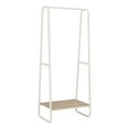 thumbnail image 1 of Linon Paisley Tall Steel Open Clothing Rack Natural Wood Shelf 4 Hooks in White, 1 of 13
