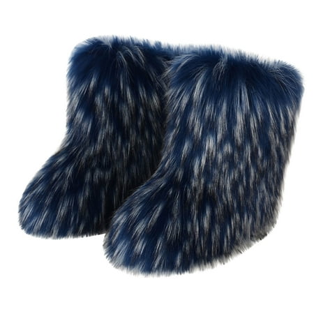 

Juebong Women s Fashion Color Imitation Animal Boots Plus Cashmere Boots Snow Boots Blue Size 6.5-7