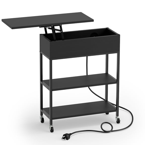 Giantex Narrow End Table w/Charging Station, Bedside Table w/Lockable Wheels for Living Room