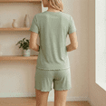 thumbnail image 4 of SOMER Women’s Pajama Set Ribbed Knit 2 Piece Pjs Short Sleeve Sleepwear Casual Soft Lounge 2026 Summer Green S, 4 of 7