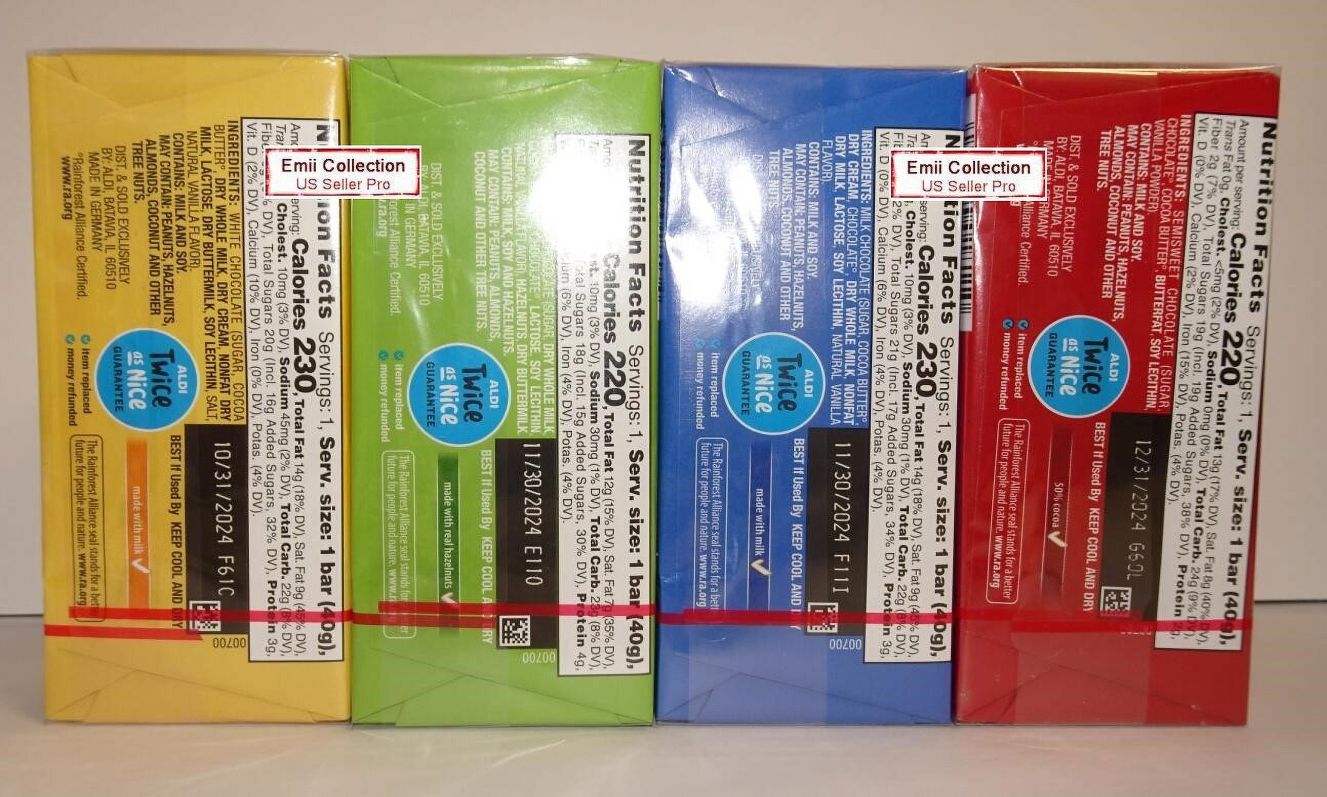 Choceur White Chocolate, Milk Chocolate Hazelnut Pieces, Milk Chocolate, Dark Chocolate 7oz 200g (4 Small Bars)