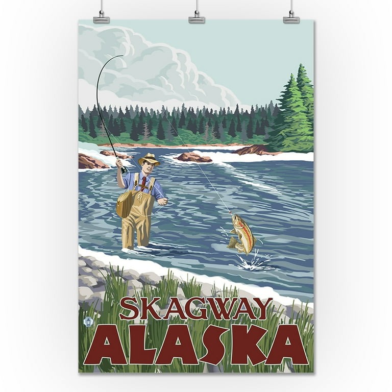 Fly Fisherman - Skagway, Alaska - LP Original Poster (24x36 Giclee Gallery  Print, Wall Decor Travel Poster) 