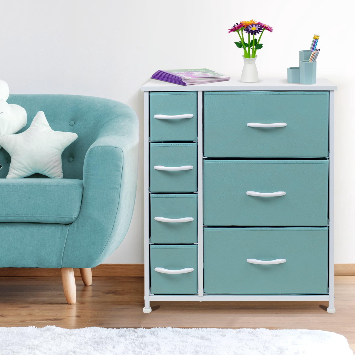 7 Drawers Chest Dresser - Aqua - Walmart Business Supplies